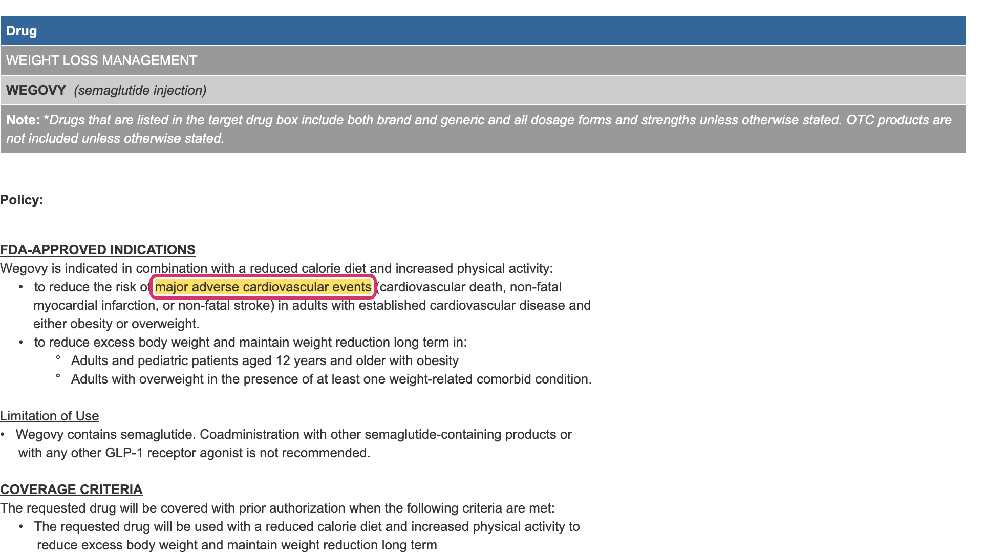 Aetna Wegovy policy 4774-C cardiovascular indication text that is absent from policy 4774-A